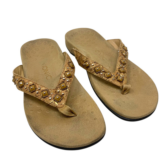 Vionic Floriana Sz 8 Cork Embellished Beaded Thong Flip Flops Comfort Sandals - Picture 2 of 7
